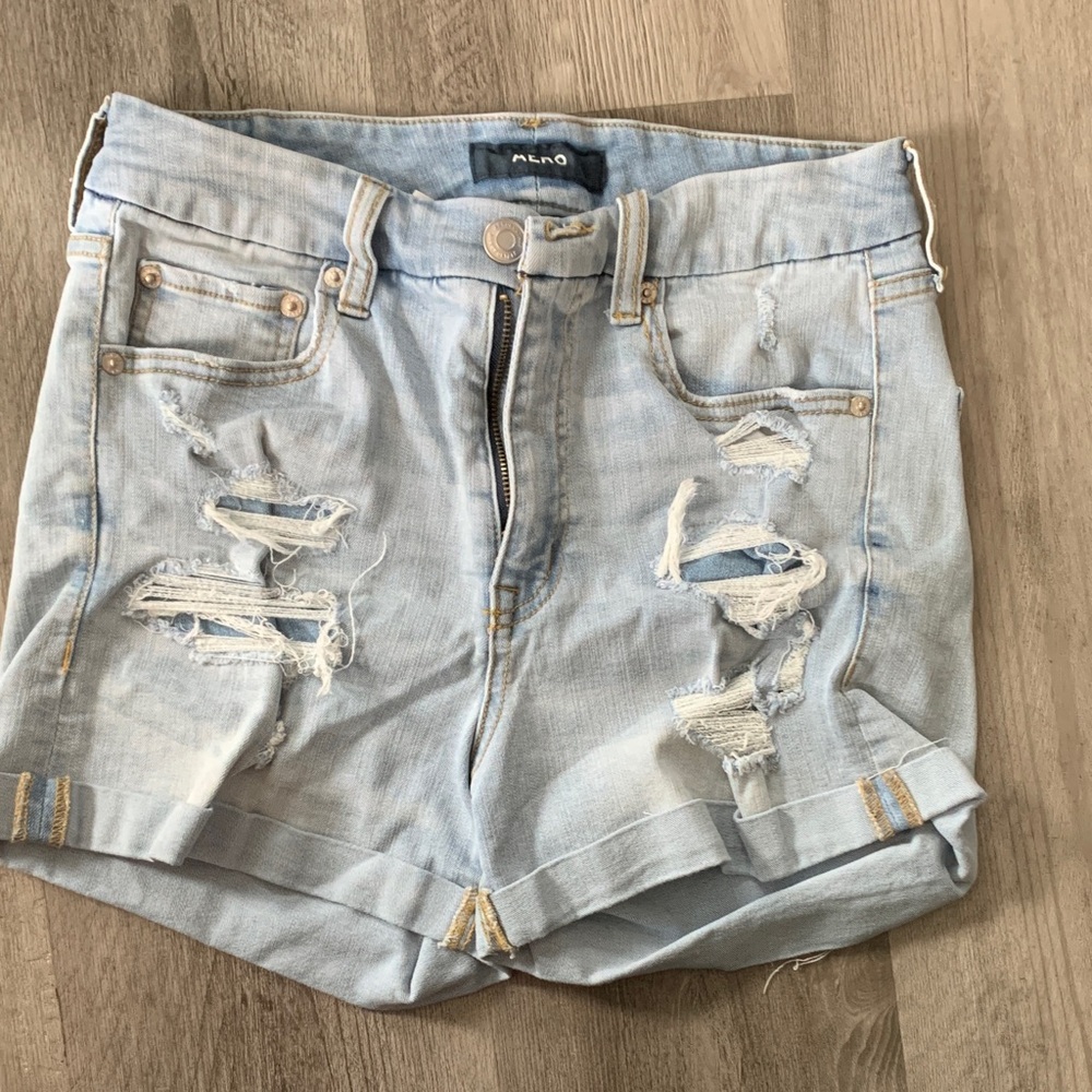 Aeropostale Light Wash Distressed Cuffed Denim Shorts